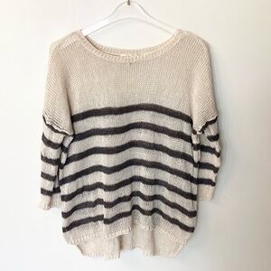 Denim & Supply Ralph Lauren Linen Striped Open Knit Sweater - Black/Tan - L